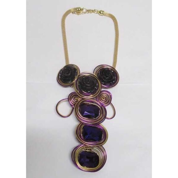 bijoux collier 3 fleurs cristal violet