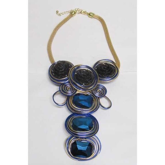 blue aluminum spiral necklace with flower pendant