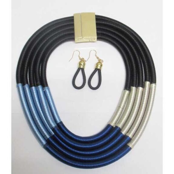 bijoux collier multi rangs cordon ciel bleu blanc