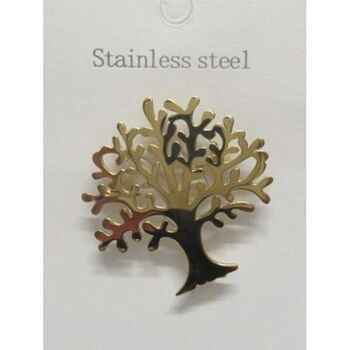 Dore broche arbre de vie acier inoxydable