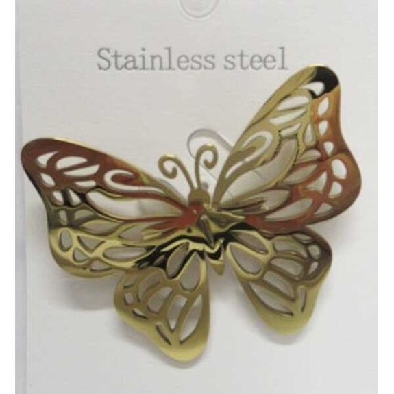 broche papillon acier dore