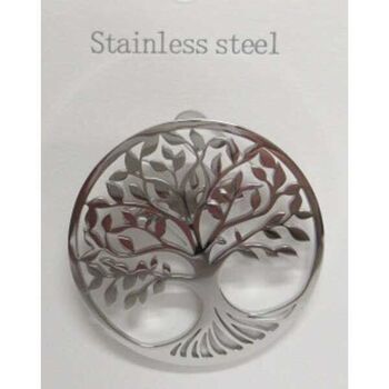bijoux broche cercle arbre de vie acier inoxydable