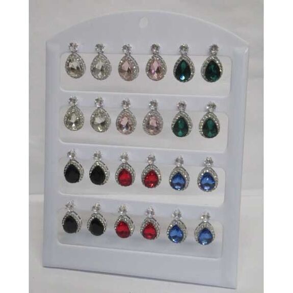 oval crystal colored earrings surrounded by rhinestones