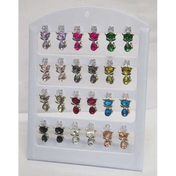 silver cat earrings in color