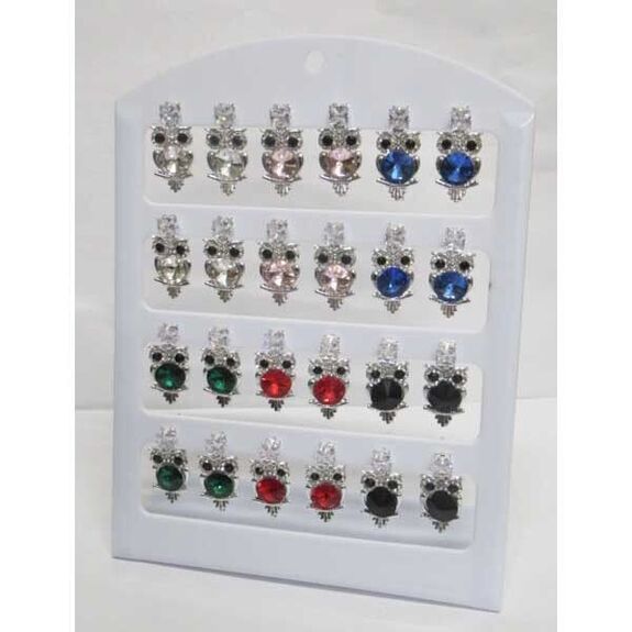 bijoux boucles d'oreilles hiboux couleur sur plaquette