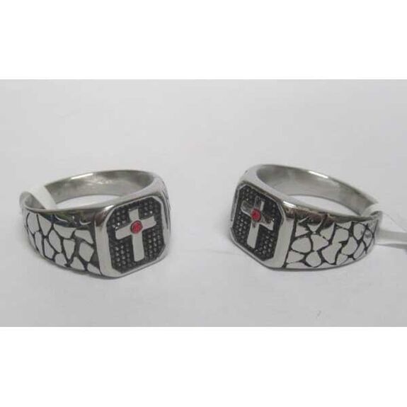 men's red crystal cross ring