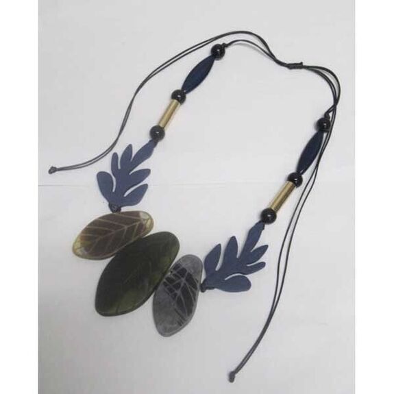 Jewelry necklace cord wood leaf