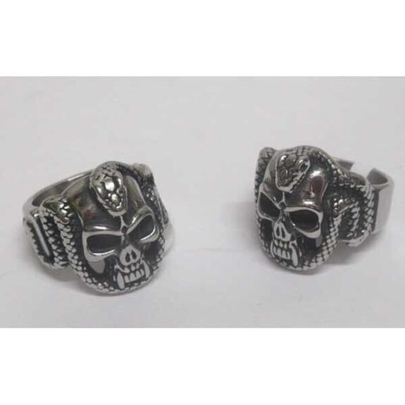 steel men's skull snake ring