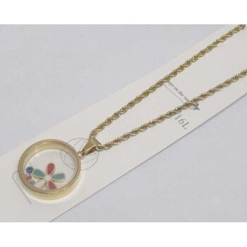 collier bijoux en acier médaille fleur toutes couleurs