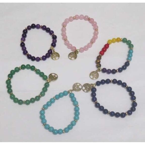 Lithotherapy stone jewelry collection, golden tree of life