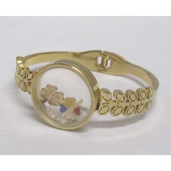 gold clover bangle in stainless steel circle