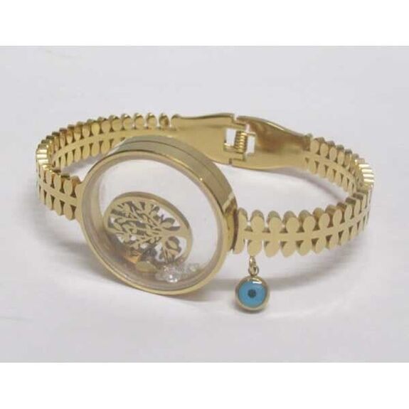 gold bangle charms tree of life in circle stainless steel