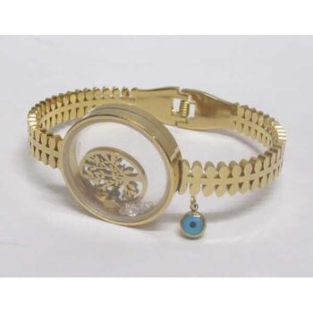 gold bangle charms tree of life in circle stainless steel