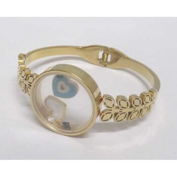 gold bangle heart charms medallion stainless steel
