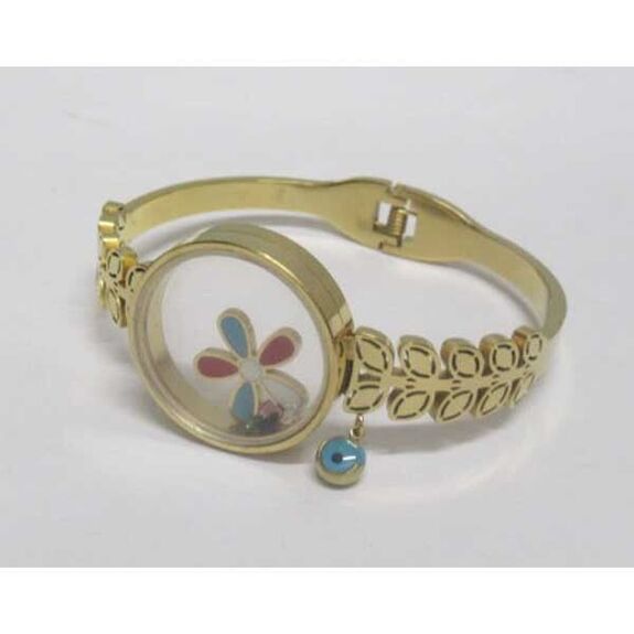 doré jonc medaille fleurs de toutes couleurs acier inoxydable