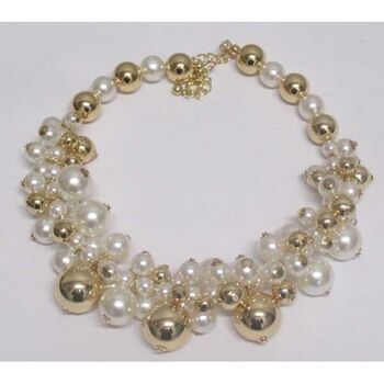 bijoux collier couronne boule métal et perle en dore