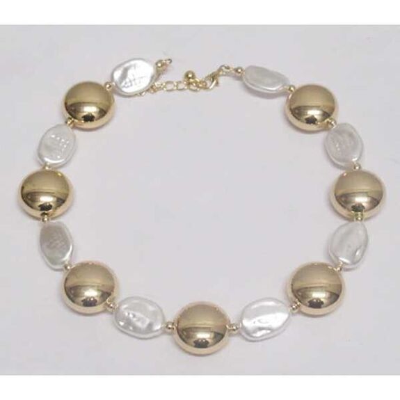 gold and mother-of-pearl pebble necklace