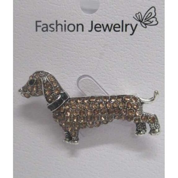 bijoux broche chien saucisse en strass