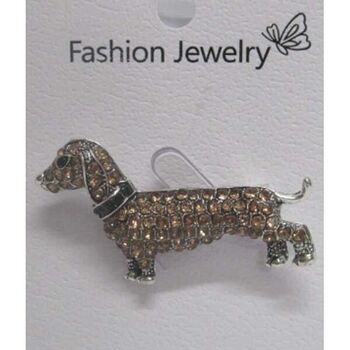bijoux broche chien saucisse en strass