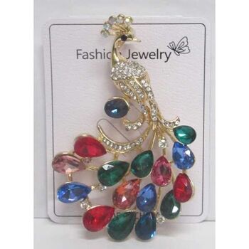 paon broche strass couleur