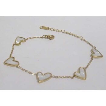 gold steel mother-of-pearl heart bracelet