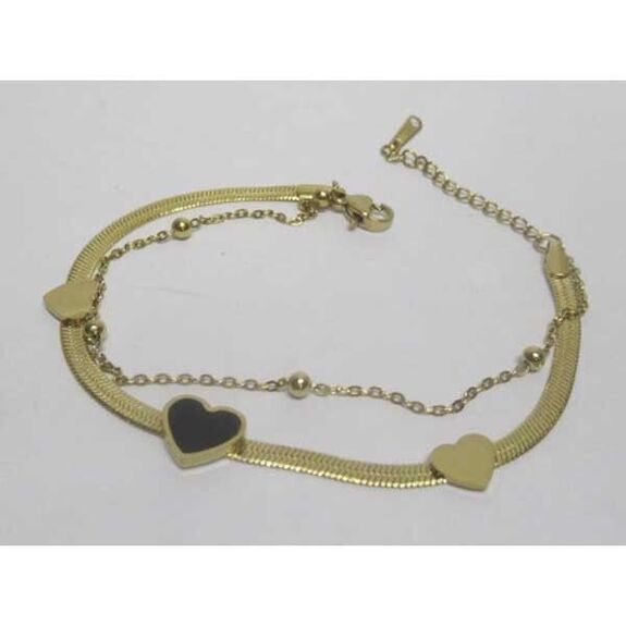bracelet double chaine coeur acier doré
