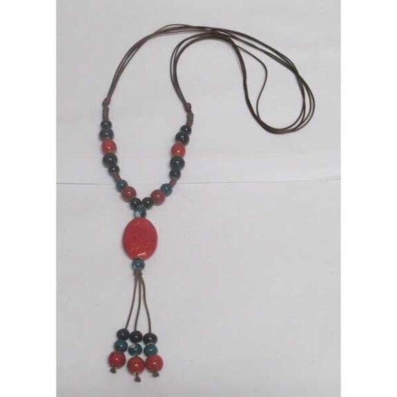 bijoux long céramique  medaille en rouge