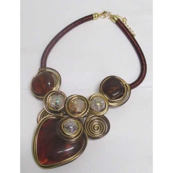 bijoux collier spirale resine marron