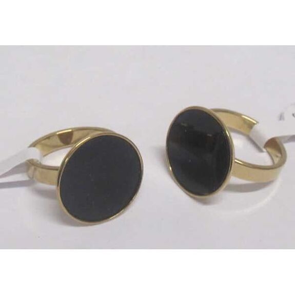 bague femme rond emaille noir en acier