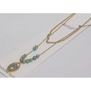 bijoux acier pendentif turquois double chaine