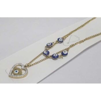 steel necklace with double blue eye heart pendant