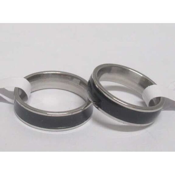 bague anneau noir email en acier