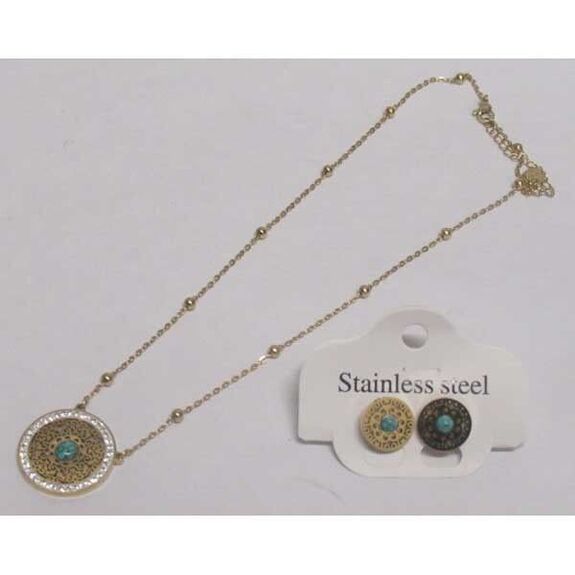 bijoux set collier acier mandala turquois