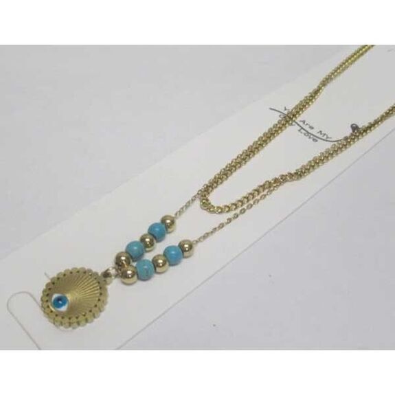 bijoux double chaine cercle oeil bleu acier doré