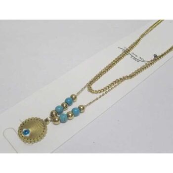 bijoux double chaine cercle oeil bleu acier doré