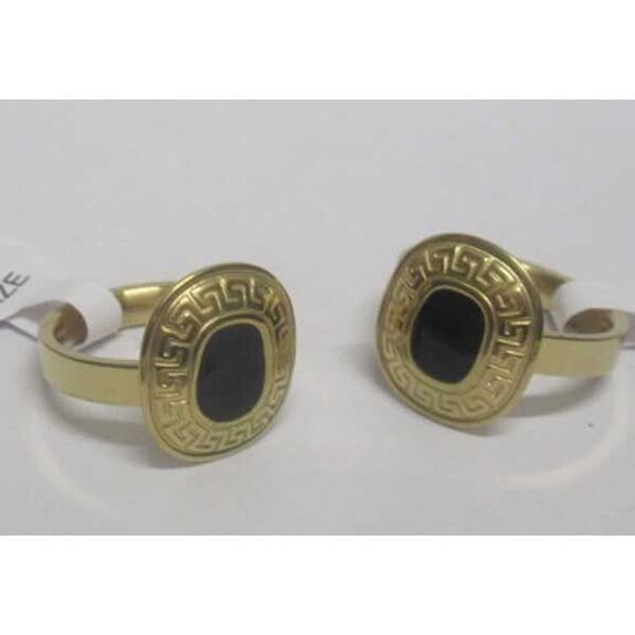 hieroglyphic steel ring with enamel