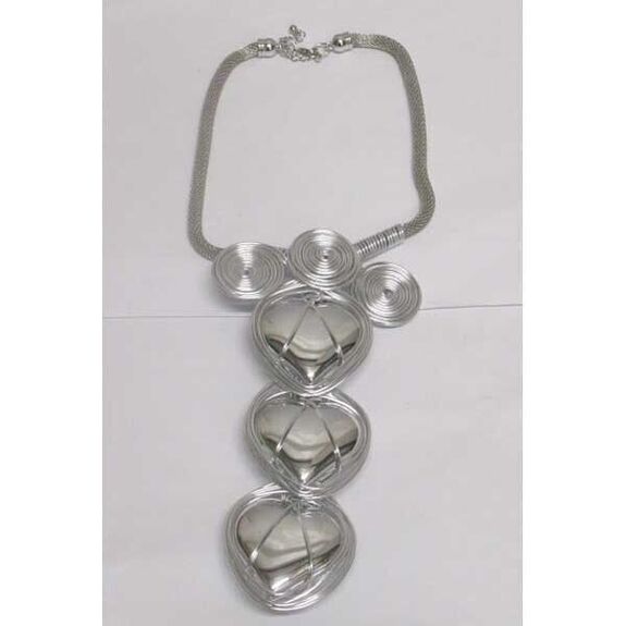 Longue traine bijoux 3 coeurs argente