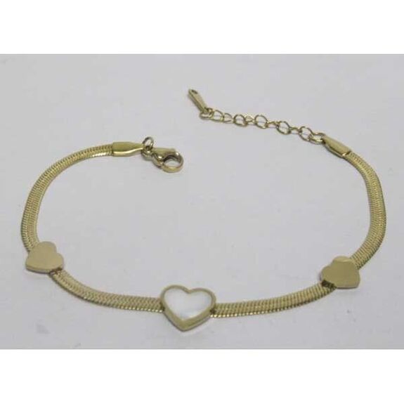 mother-of-pearl heart jewelry bracelet with gold-plated heart and steel