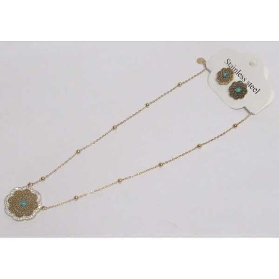 jewelry set steel turquoise flower