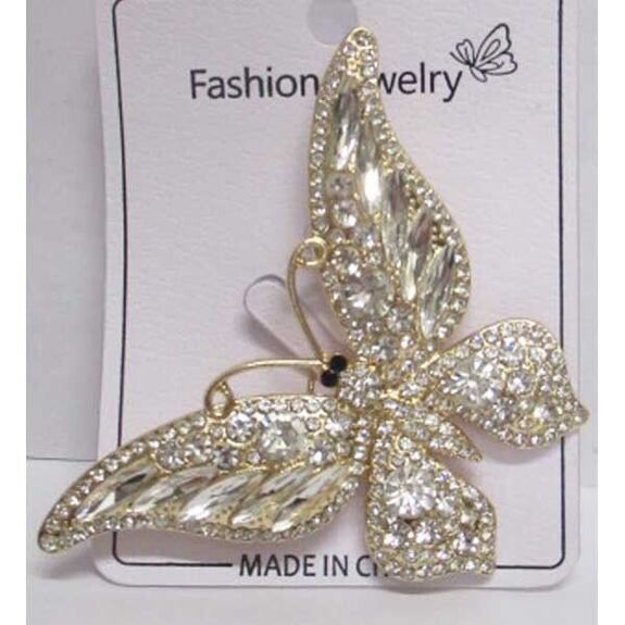 bijoux broche papillon dore strass