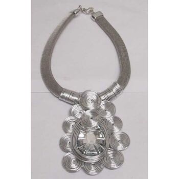 silver mesh crystal spiral flower necklace