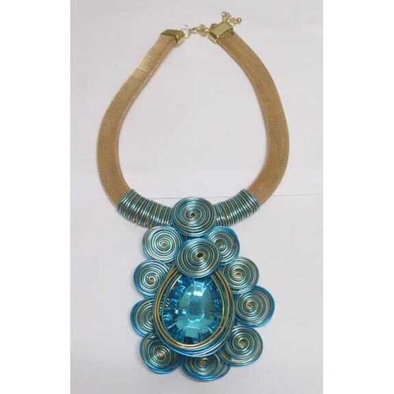 blue crystal spiral flower necklace