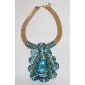 blue crystal spiral flower necklace