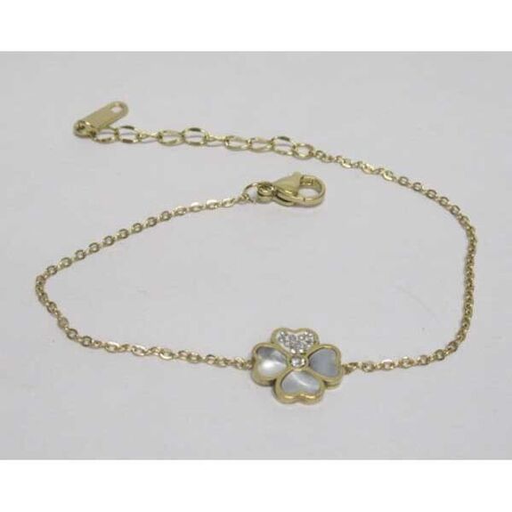 bijoux bracelet chaine doré et trefle nacre acier