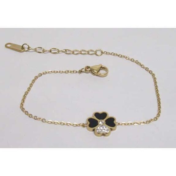 bijoux bracelet chaine trefle petale emaille noir acier