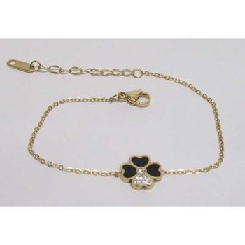 bijoux bracelet chaine trefle petale emaille noir acier