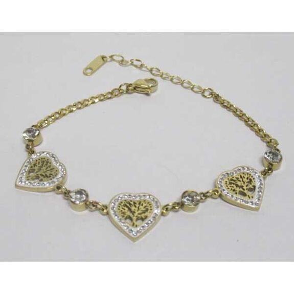 bracelet bijoux arbre de vie en coeur cristal acier