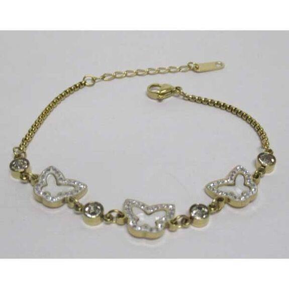 bijoux bracelet pampille papillon nacre strass acier doré