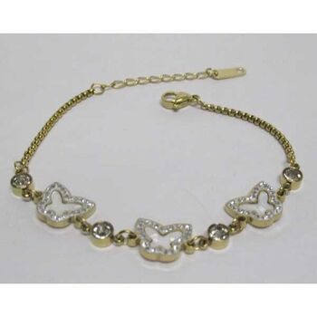 bijoux bracelet pampille papillon nacre strass acier doré