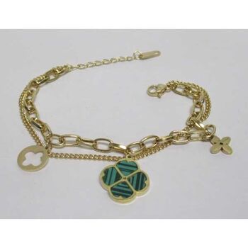bijoux double chaine trefle en vert et breloques au poignet en acier